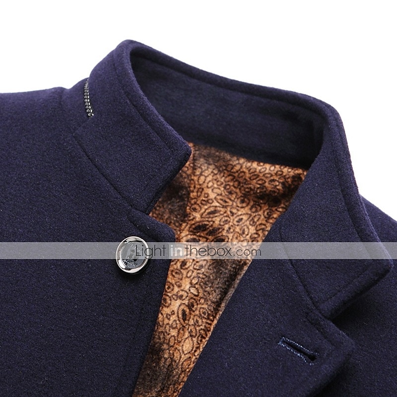 Men's Winter Coat Wool Coat Overcoat Blazer Short Coat Office Work Fall & Winter Wool Windproof Warm Outerwear Clothing Apparel Basic Chic & Modern Solid Colored Stand Collar 2025 - $74.99 –P2
