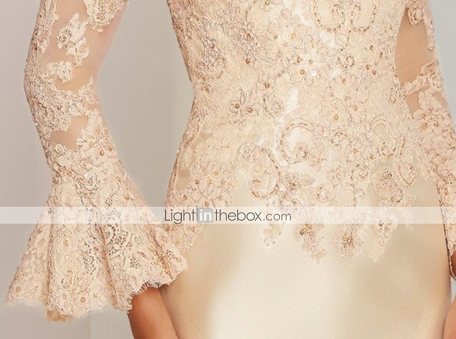 Beach Wedding Sheath Gold Dresses Mother of the Bride Dress Elegant Vintage Luxurious Jewel Neck Knee Length Satin Lace Long Sleeve with Appliques dress Derby Dress Race Day Dress 2025 2025 - €190.99 –P4