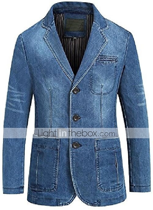 kavaj jeansjacka herr jeanjacka sportjacka sportjacka gå ut button down krage ledig daglig jacka ytterkläder enfärgad ljusblå marinblå/bomull/bomull 2025 - $60.99 –P1
