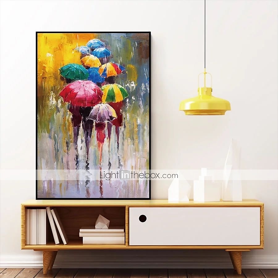 peinture à l'huile 100% fait main peint à la main art mural sur toile les gens tiennent des parapluies paysage abstrait comtemporary moderne décoration de la maison décor toile roulée pas de cadre de 2025 ? $61.99 –P4