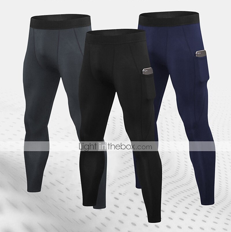 Yuerlian Mens Compression Leggings Cool Dry Sport Pants Running Gym Tights with Zip Pockets 