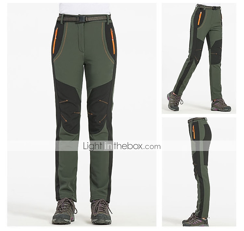 pantalones forrados de vellón para mujer pantalones impermeables para caminar pantalones pantalones softshell patchwork invierno al aire libre a prueba de viento cálidos y transpirables fondos ligeros verde militar naranja caza pesca acampar esquiar 2025 - $35.99 –P6