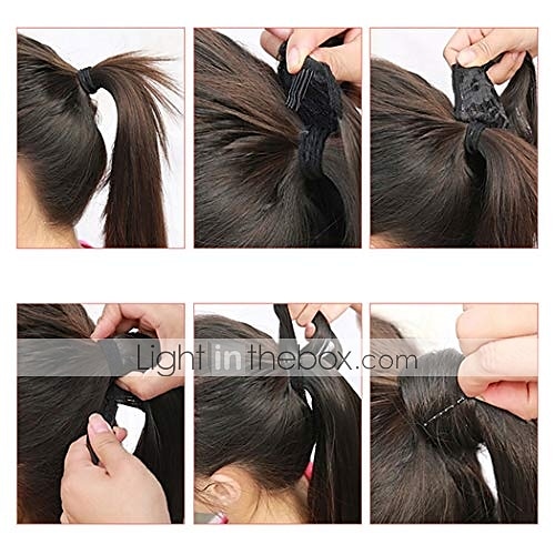 extensii de coadă de ponei clemă de păr uman real în 16 inci 65g jet negru culoare dreaptă cordon cordonat în jurul ponytail piesa de păr remy păr uman pentru femei&amp; # 40; 16 "-65g, jet negru # 2025 - $10.49 –P4