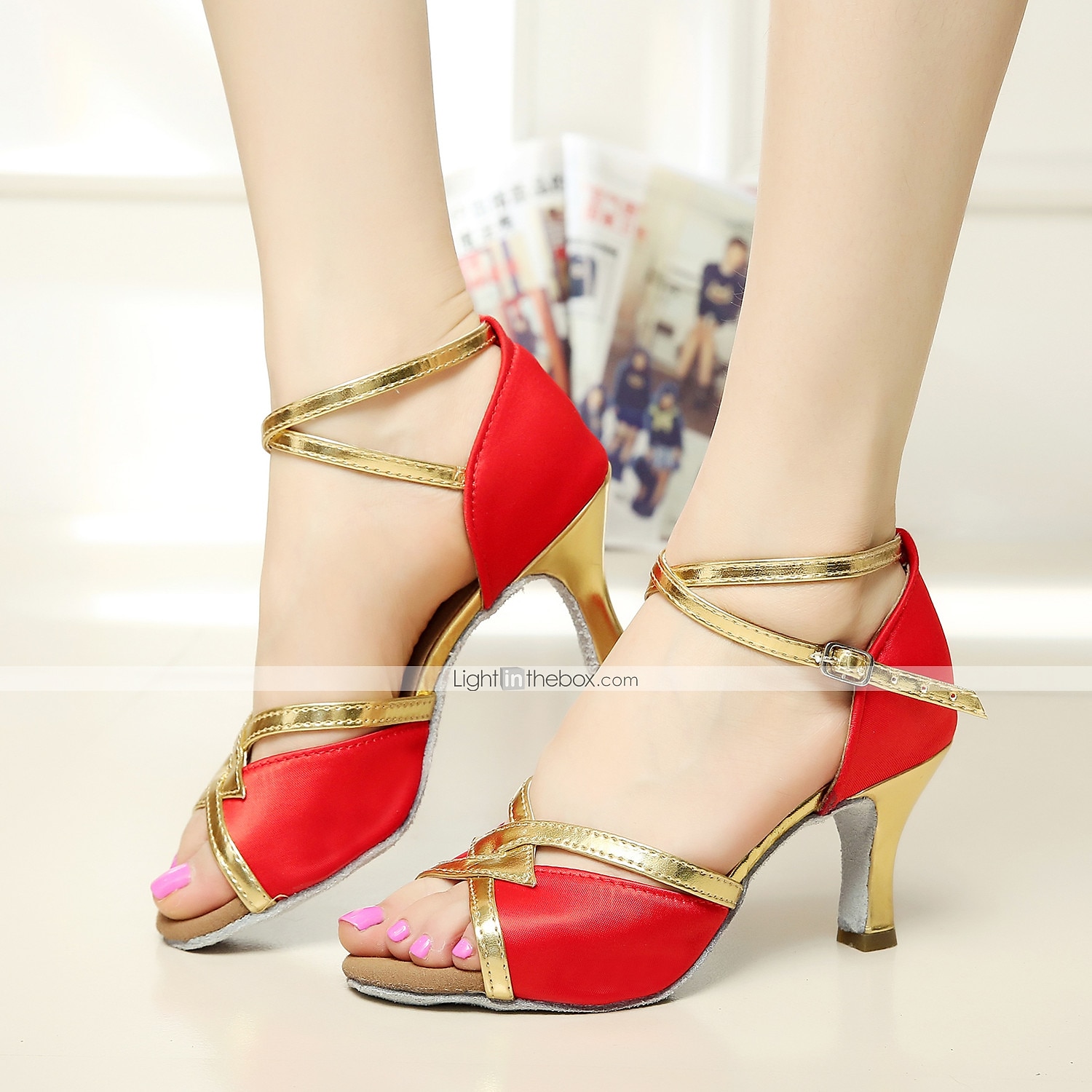 Pentru femei Încălțăminte latină Pantofi Salsa Călcâi Subțire superioară Rosu Negru Albastru Buclă Satin / Performanță / Piele / Antrenament 2025 - $32.99 –P2