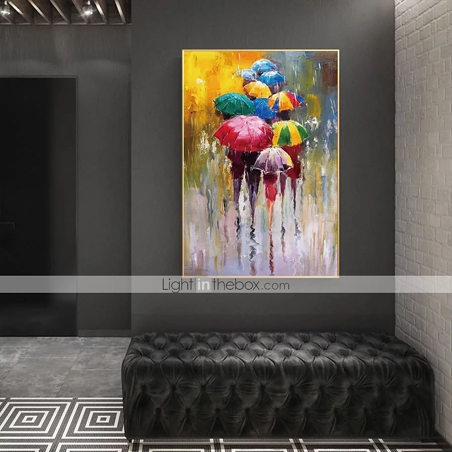 peinture à l'huile 100% fait main peint à la main art mural sur toile les gens tiennent des parapluies paysage abstrait comtemporary moderne décoration de la maison décor toile roulée pas de cadre de 2025 ? $61.99 –P6
