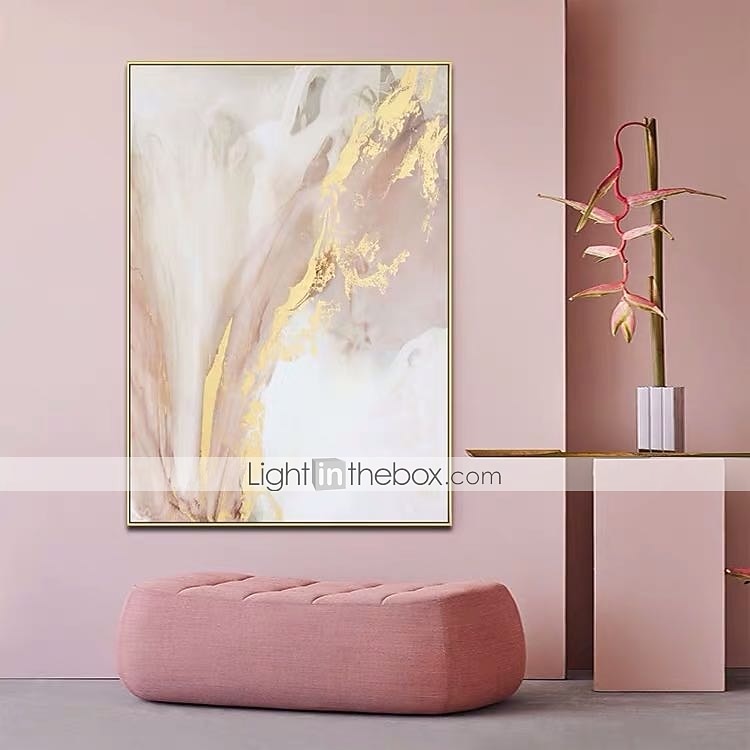 oljemålning 100 % handgjord handmålad väggkonst på duk gyllene rosa marmor vertikal abstrakt landskap samtida modern heminredning dekor rullad duk utan ram osträckt 2025 - $48.99 –P5