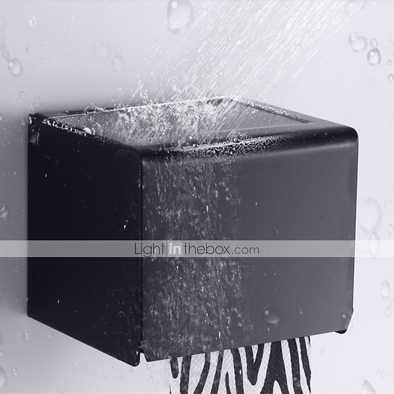 Black Toilet Paper Holder Space Aluminum Waterproof Tissue Box Punched Shelf Wall Mount Tissue Holder New Design 2025 - $19.49 –P6