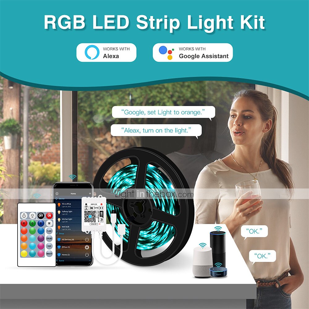32,8 фута 10 м светодиодные полосы светодиодные wifi беспроводные rgb фонари tiktok светодиодные умные водонепроницаемые 5050 с 24 кнопками дистанционного управления гибкие ленточные фонари подходят 2025 - $49.67 –P9