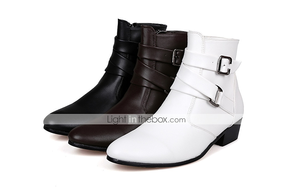 Botines con hebilla blanca para hombre: zapatos de piel sintética elegantes y con estilo para eventos formales, fiestas y cosplay. 2025 - $59.99 –P3
