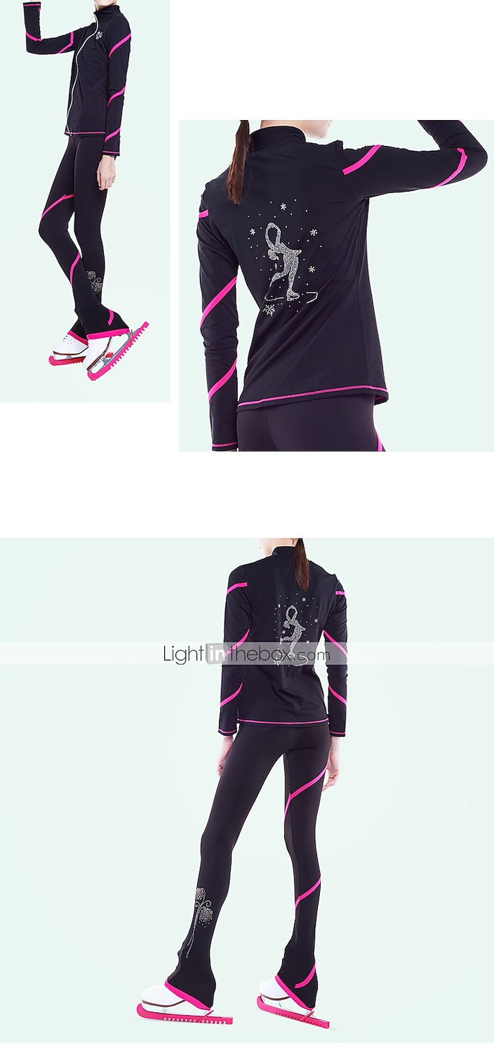 Eiskunstlauf-Jackett und -Hose Damen Mädchen Eislaufen Hosen / Regenhose Shirt Weiß Rosa Blau Glitzer Vlies Spandex Hochelastisch Ausbildung Wettbewerb Eiskunstlaufkleidung warm Kristalle Langarm 2026 - $123.99 –P9