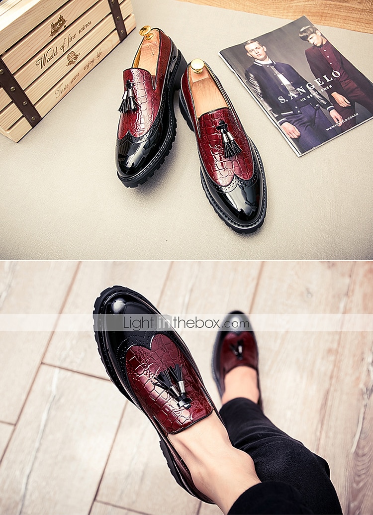 ανδρικά loafers με κόκκινα και μαύρα σχέδια κροκόδειλου - κομψά slip-on παπούτσια με φούντα για επίσημο και casual ντύσιμο 2026 - $59.99 –P6