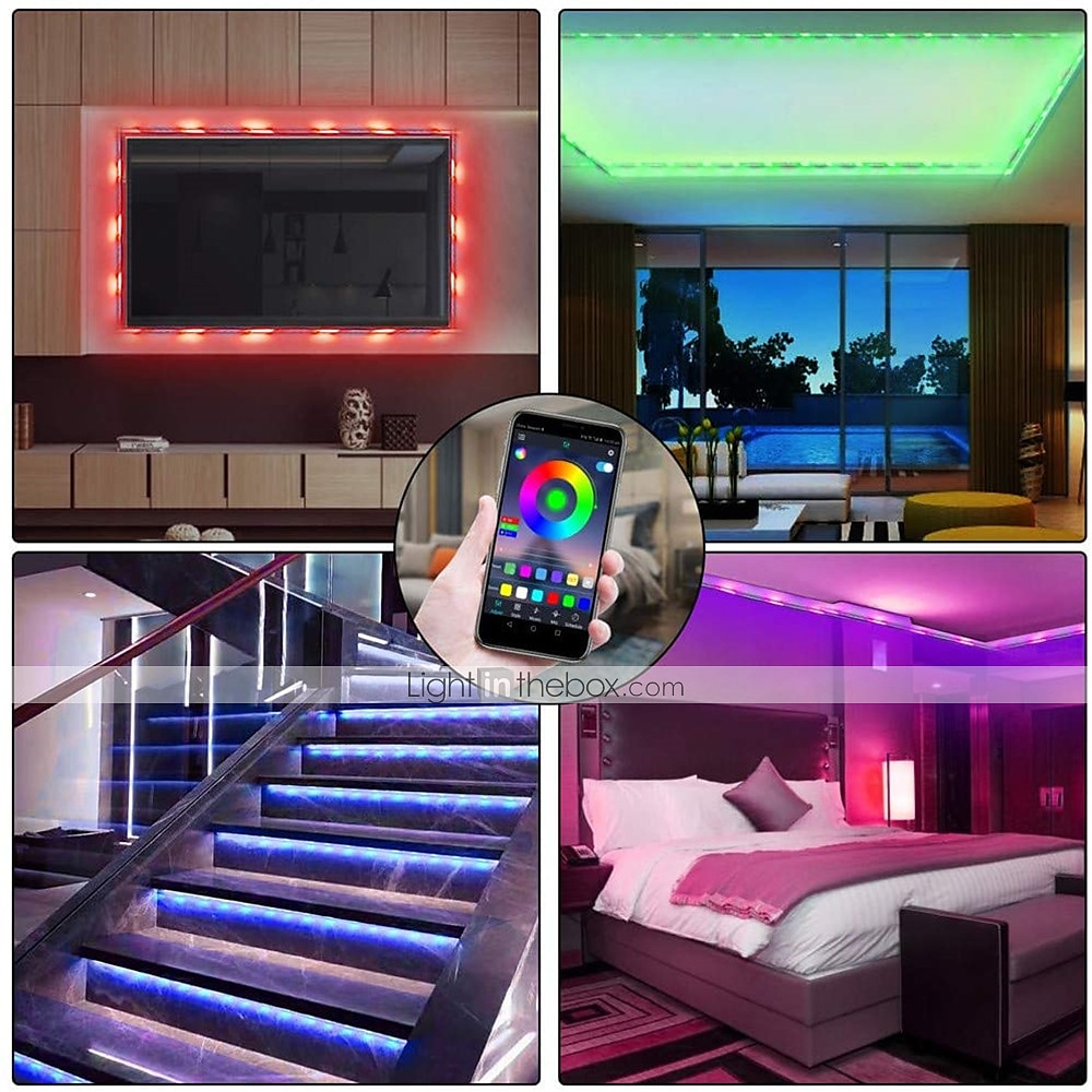 bande lumineuse led 20m 65.6ft bluetooth étanche bricolage changement de couleur 2835 rgb avec télécommande et contrôleur caché installation facile pour tv rétroéclairage chambre et chambre de 2025 ? GBP £10 –P6