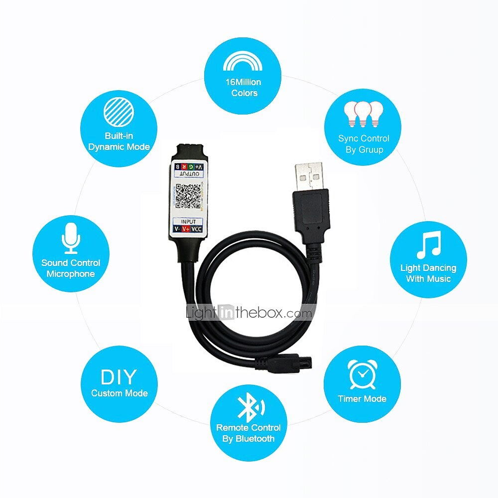TV Led Lights Strip App Intelligent Control Bluetooth Mesh Smart Waterproof 5050 RGB SMD with IR 24 Key Controller USB Port DC5V 2025 - $16.49 –P1