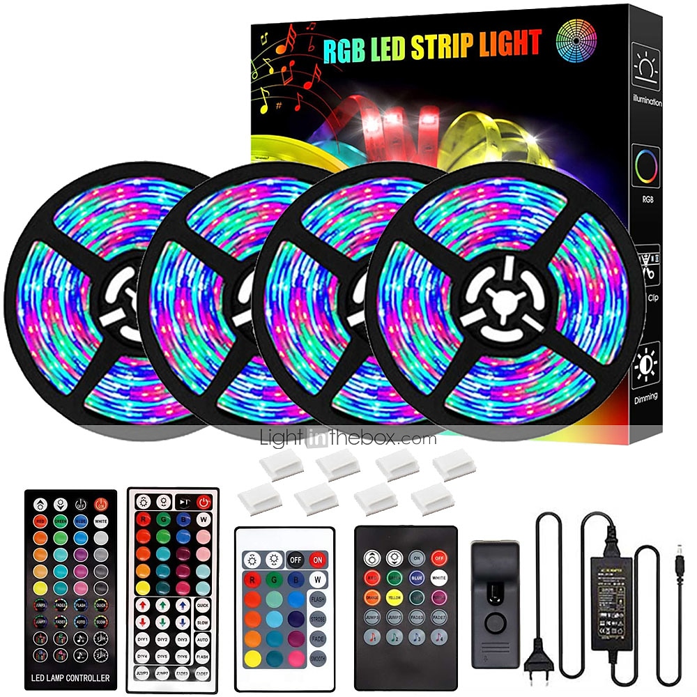Led Strip Lights 65.6ft RGB Led Room Lights 3528 Led Tape Lights Color  Changing