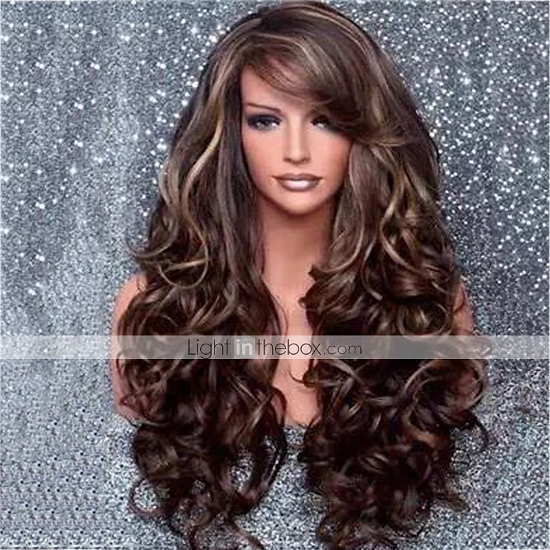 Synthetic Wig Curly Water Wave With Bangs Wig Long Dark Brown Synthetic Hair 26 inch Women's Fashionable Design Party Comfortable Dark Brown / Daily Wear 2026 - $31.99 –P2