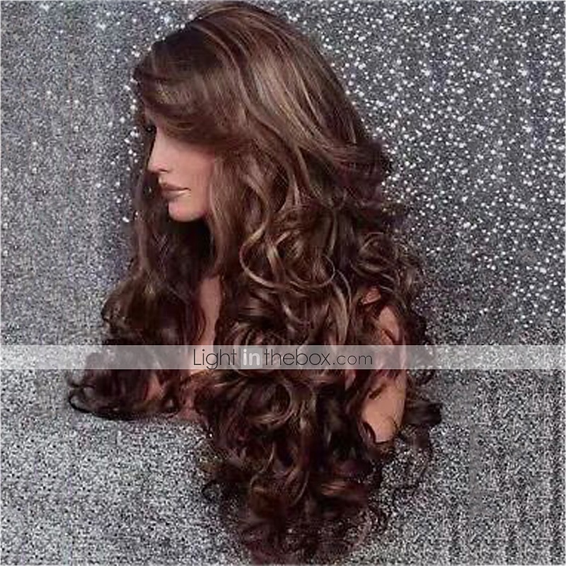 Synthetic Wig Curly Water Wave With Bangs Wig Long Dark Brown Synthetic Hair 26 inch Women's Fashionable Design Party Comfortable Dark Brown / Daily Wear 2026 - $31.99 –P3
