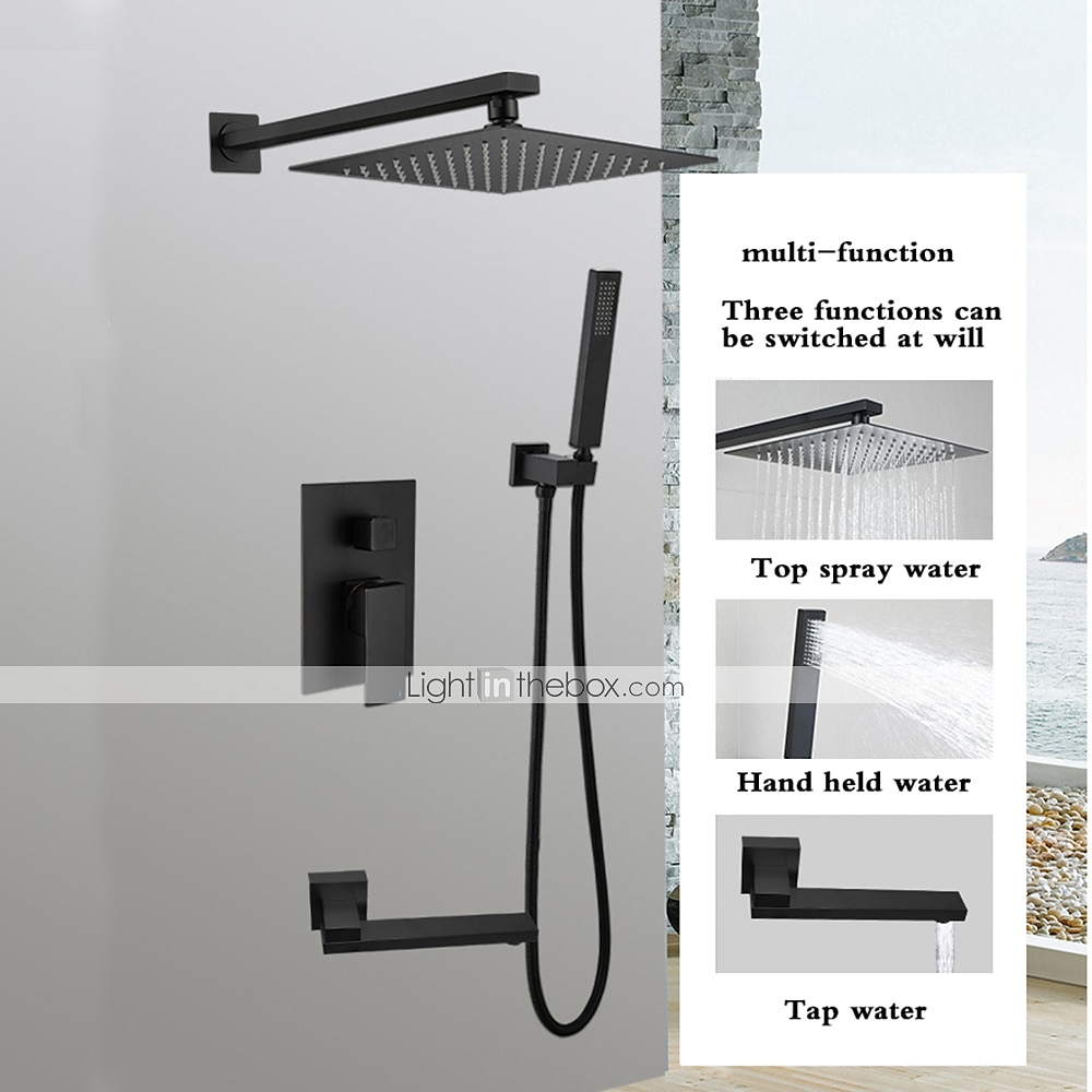 Concealed Shower Faucet Combo Set Black, 8"/10"/12"Ultra Thin Top Head Shower System Mixer Rough In Valve Rainfall High Pressure Head with Handheld, Wall Monted Tub and Shower Trim Kit Bathroom Bath 2025 - $372.59 –P1