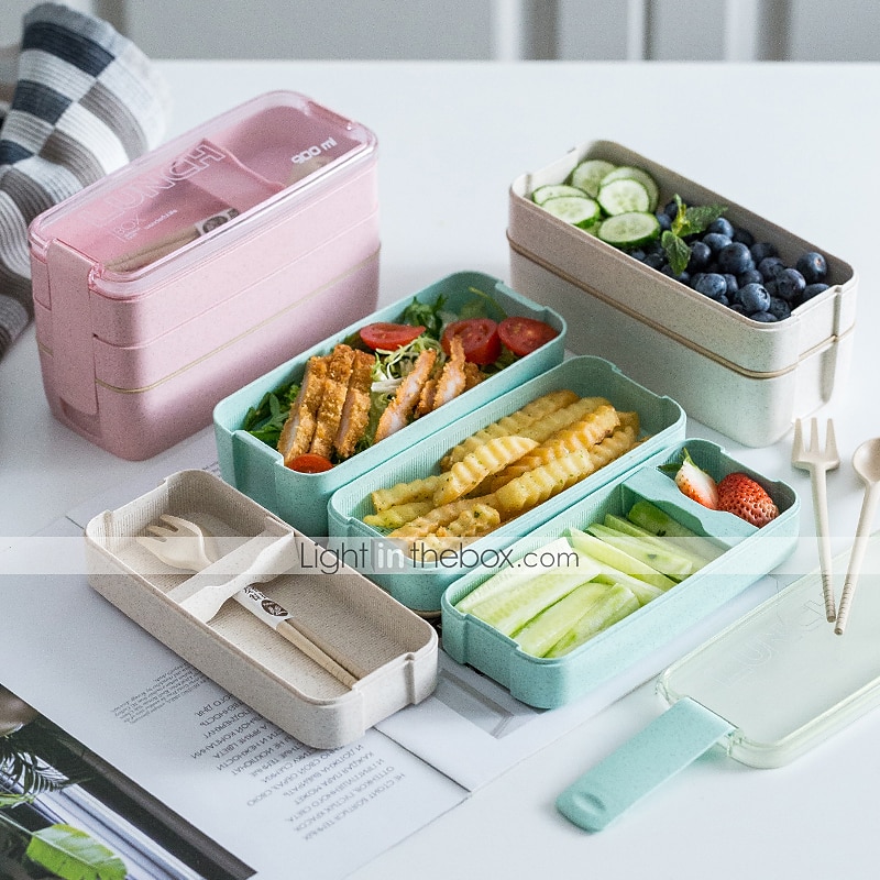 3 Layer Lunch Box Spoon Fork Dinnerware Bento Box Set Food Storage Microwave  UK
