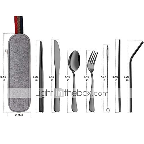 DEVICO Devico Portable Utensils, Travel Camping Cutlery Set, 8-Piece  including Knife Fork Spoon Chopsticks Cleaning Brush Straws