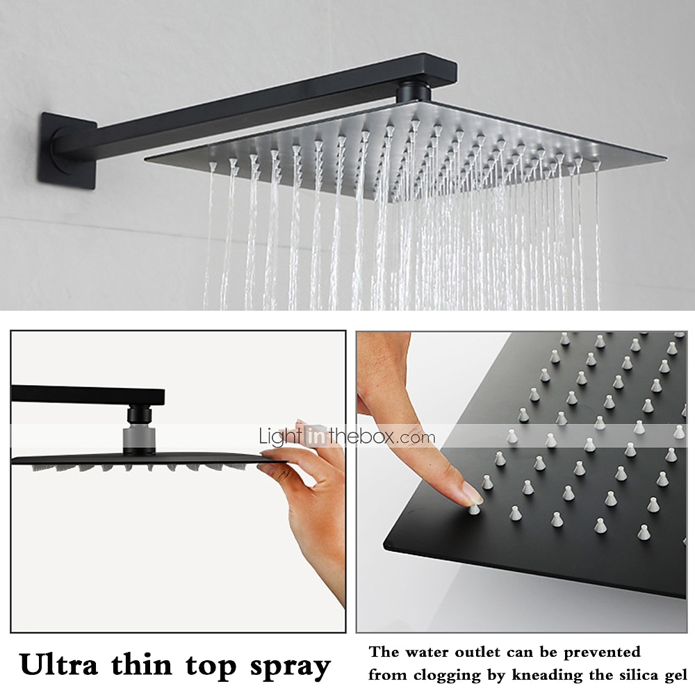 Concealed Shower Faucet Combo Set Black, 8"/10"/12"Ultra Thin Top Head Shower System Mixer Rough In Valve Rainfall High Pressure Head with Handheld, Wall Monted Tub and Shower Trim Kit Bathroom Bath 2025 - $372.59 –P5