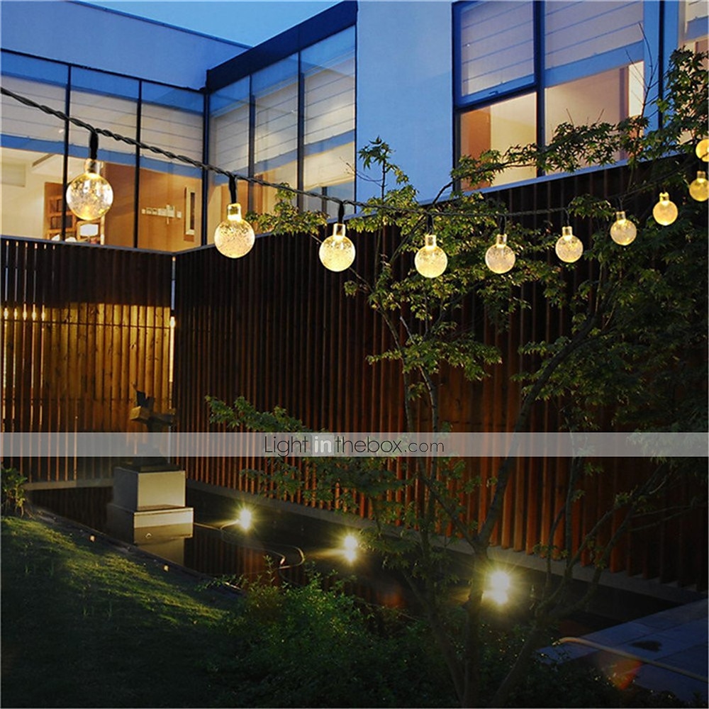 2ks solární světelná struna 20 led 5m solární patio světla s 8 režimy vodotěsné křišťálové koule strunová světla pro zahradní párty svatební zahradní dekorace 2025 - $19.49 –P8