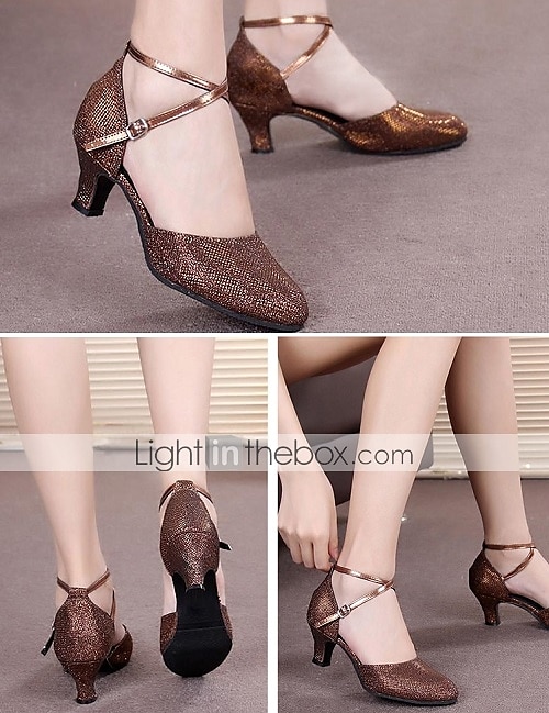 Chaussures de danse à paillettes dorées pour femmes – talons élégants à bride à la cheville avec semelle en daim souple et accents métalliques pour la danse de salon, la danse latine et les occasions spéciales de 2026 ? $32.99 –P3