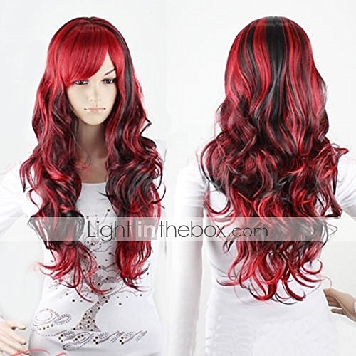 cosplay parykk bølget midtdel parykk foto farge blanding rosa blå lilla blandet blå rosa a11 mørk brun / gylden blond syntetisk hår kvinners røde halloween parykker 2025 - $23.99 –P1