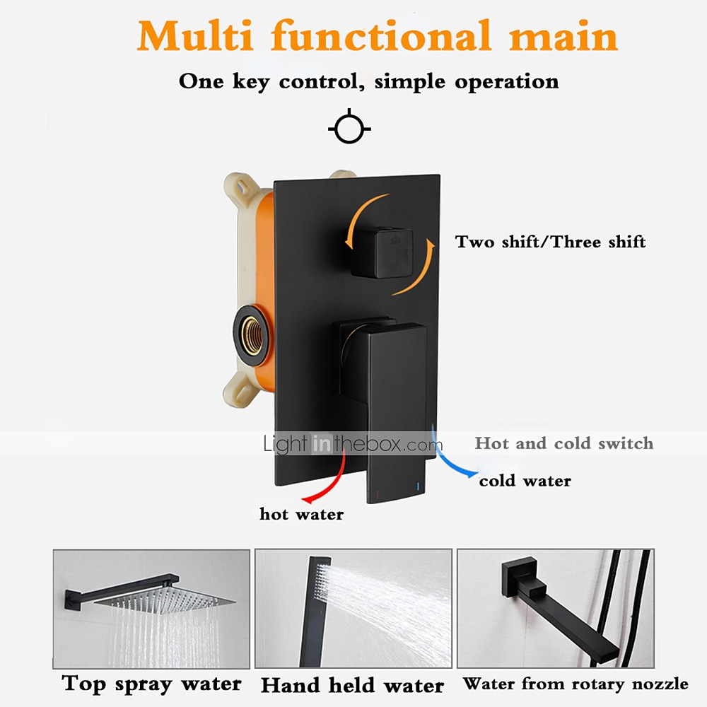 Concealed Shower Faucet Combo Set Black, 8"/10"/12"Ultra Thin Top Head Shower System Mixer Rough In Valve Rainfall High Pressure Head with Handheld, Wall Monted Tub and Shower Trim Kit Bathroom Bath 2025 - $372.59 –P4