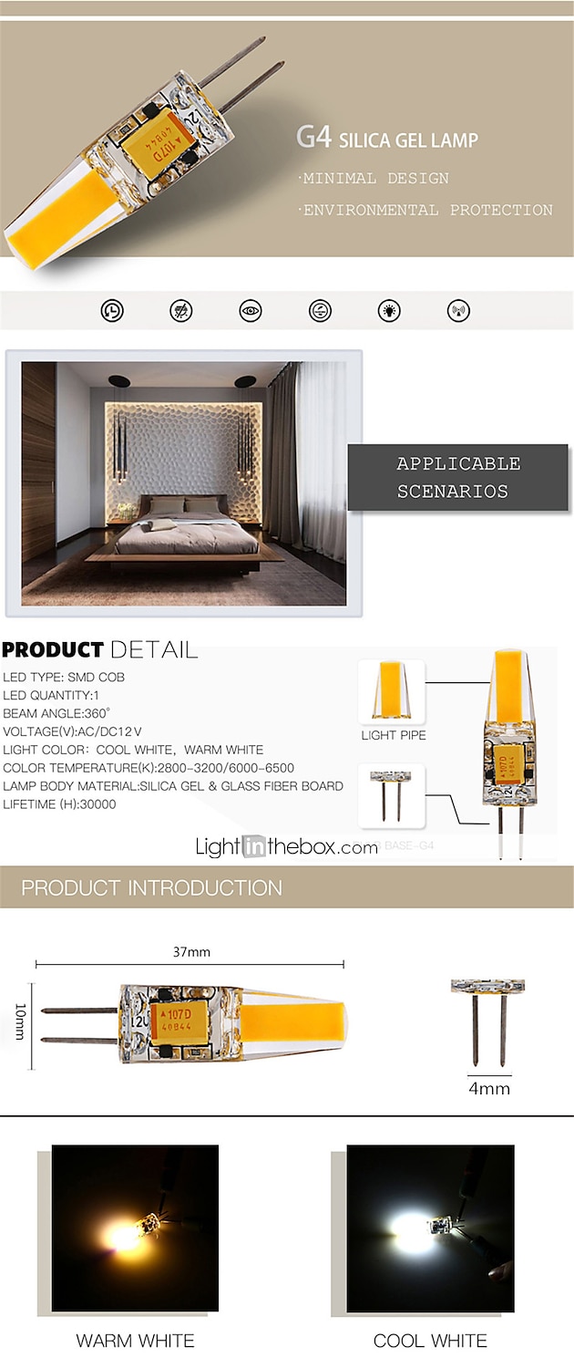 10st g4 t3 cob1505 4w 400lm led bi-pin gloeilamp voor kast licht plafondverlichting rv boten buitenverlichting 40w halogeen equivalent warm wit koud wit ac/dc12~24v 2025 - $22.99 –P2