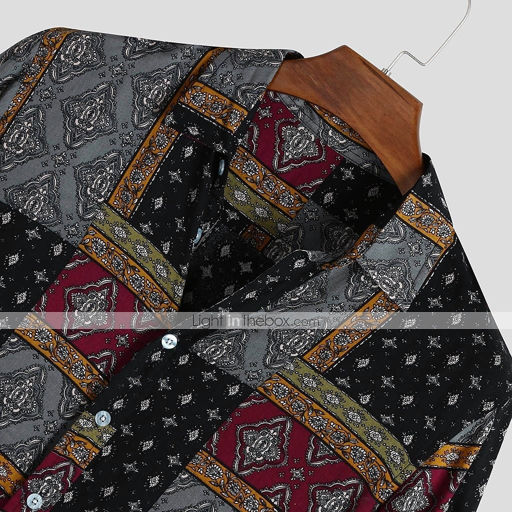 Voor heren Overhemd Boho-shirt Overhemd met knopen Korte mouw Ontwerper Gepersonaliseerde Basic Dagelijks Feestdagen Kraag Buttondown boord Afdrukken Zwart Rood blauw Groen 2025 - $22.99 –P1
