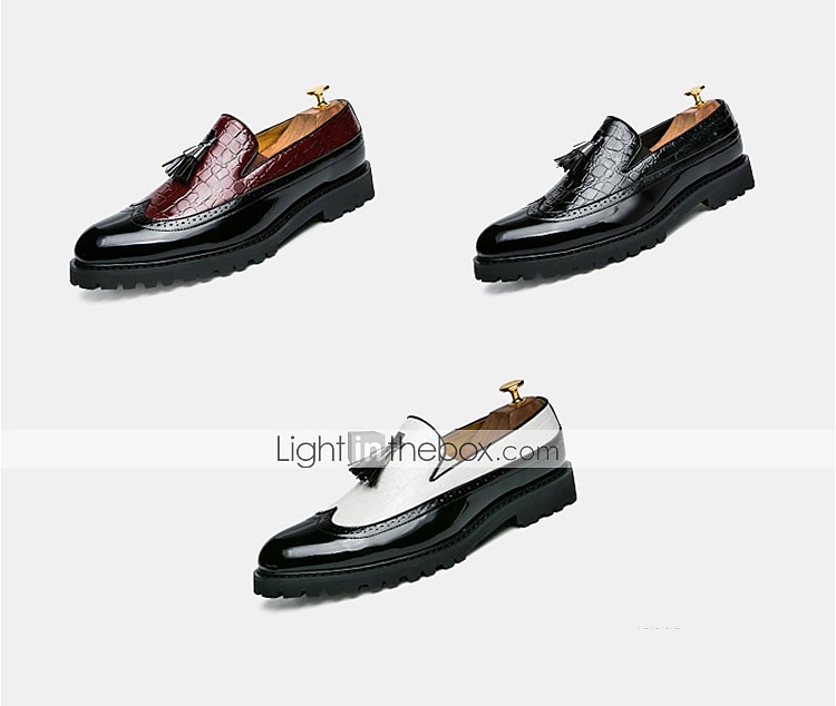 ανδρικά loafers με κόκκινα και μαύρα σχέδια κροκόδειλου - κομψά slip-on παπούτσια με φούντα για επίσημο και casual ντύσιμο 2026 - $59.99 –P5