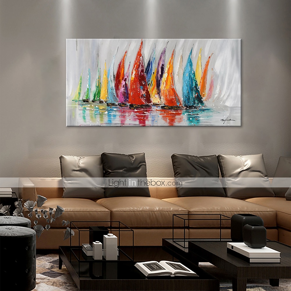 oljemaleri 100 % håndlaget håndmalt veggkunst på lerret fargerik seilbåt abstrakt moderne hjemmedekorasjon innredning rullet lerret uten ramme ustrukket 2026 - $61.99 –P8