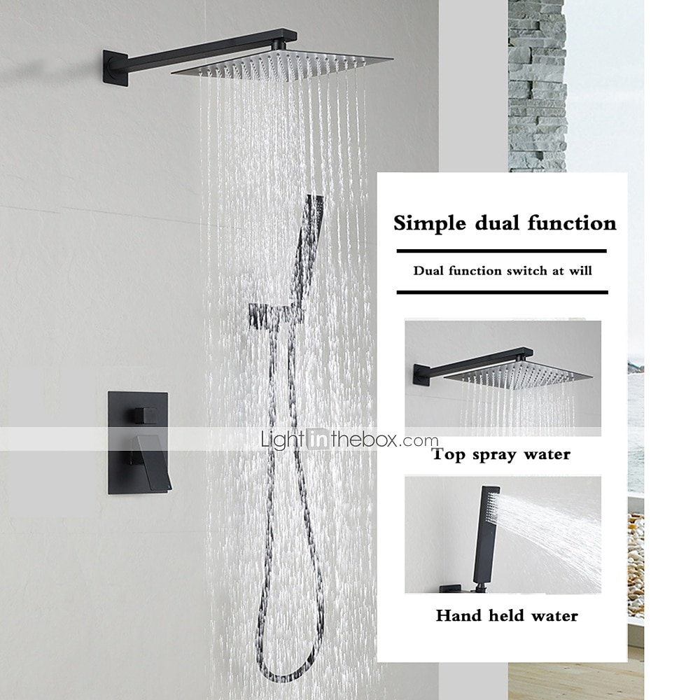 Concealed Shower Faucet Combo Set Black, 8"/10"/12"Ultra Thin Top Head Shower System Mixer Rough In Valve Rainfall High Pressure Head with Handheld, Wall Monted Tub and Shower Trim Kit Bathroom Bath 2025 - $372.59 –P2