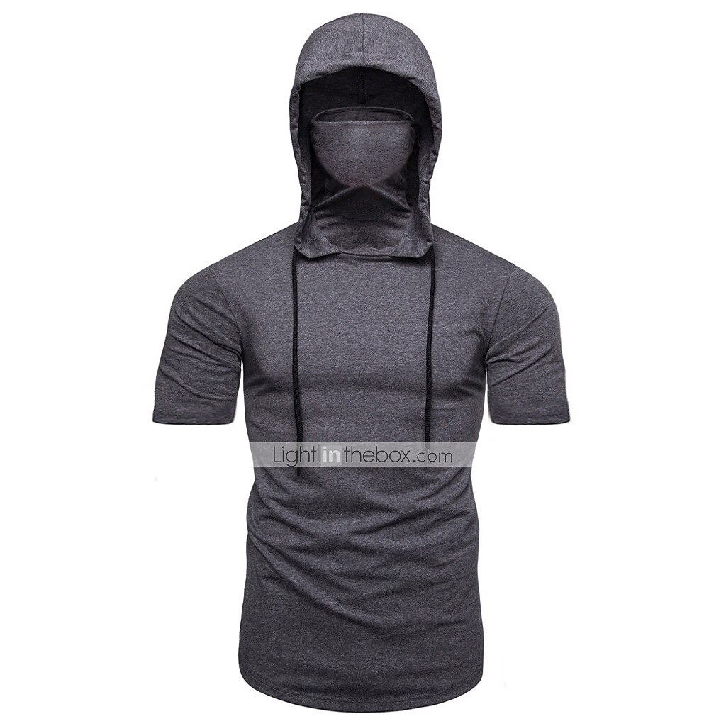 Homme Sweat à capuche avec masque T-shirt de course Cordon de serrage Manche Courte T-shirt Rue Athleisure Automne Coton Chaleur Thermique Respirant Doux Évacuation de la transpiration Course Jogging de 2025 ? $14.39 –P3