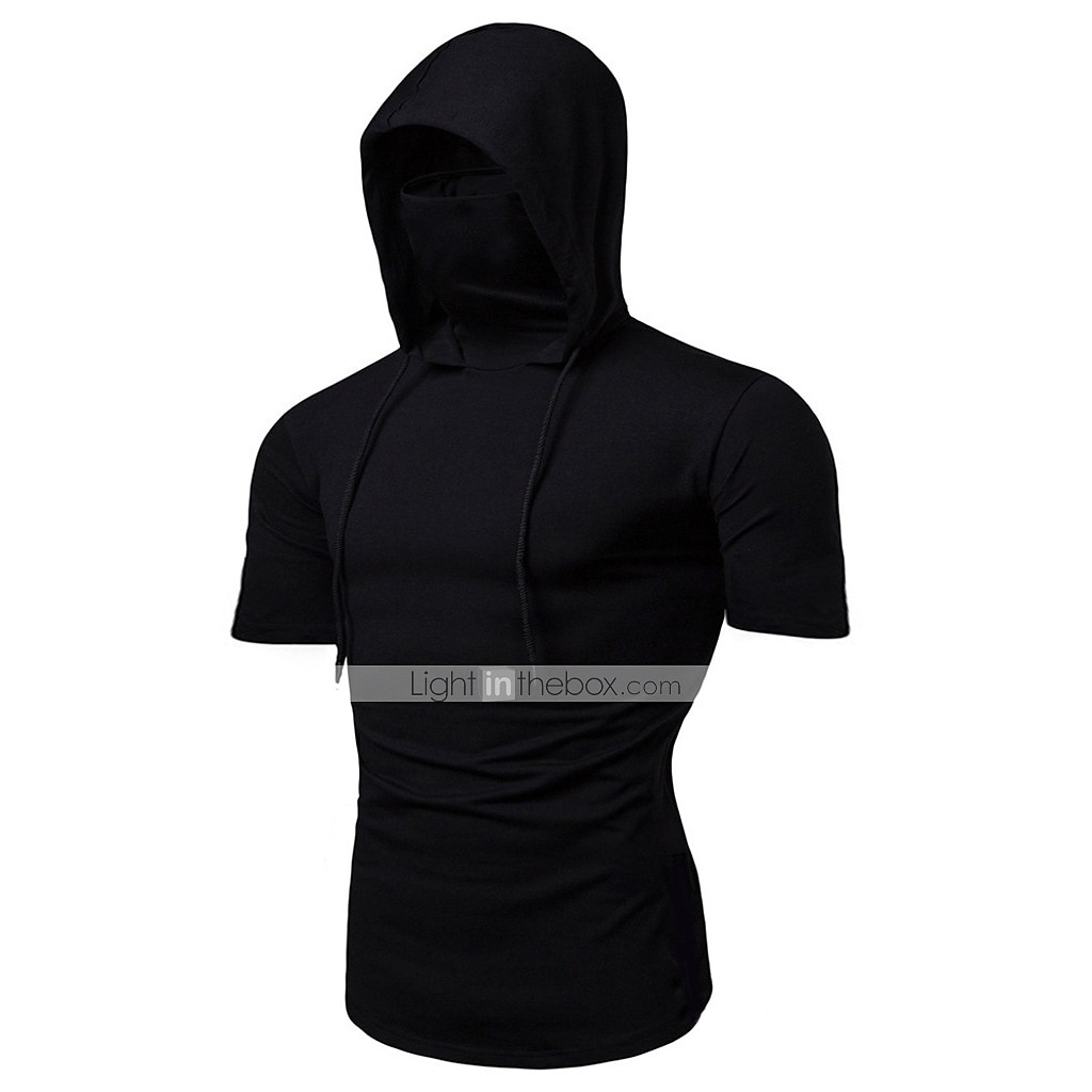 Homme Sweat à capuche avec masque T-shirt de course Cordon de serrage Manche Courte T-shirt Rue Athleisure Automne Coton Chaleur Thermique Respirant Doux Évacuation de la transpiration Course Jogging de 2025 ? $14.39 –P7