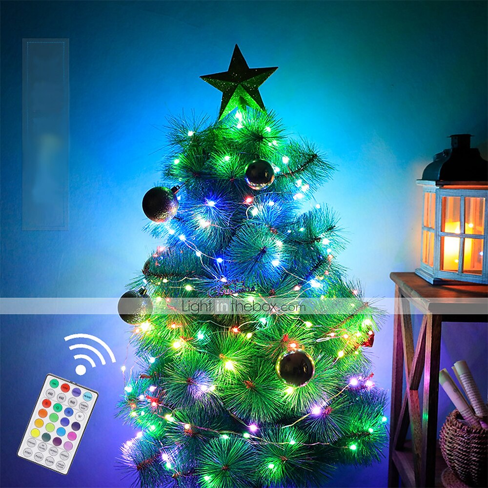 Cadena de luces LED RGB de 33 pies, 100 luces LED parpadeantes a prueba de agua con control remoto de 32 teclas para decoración navideña 2025 - $21.99 –P1