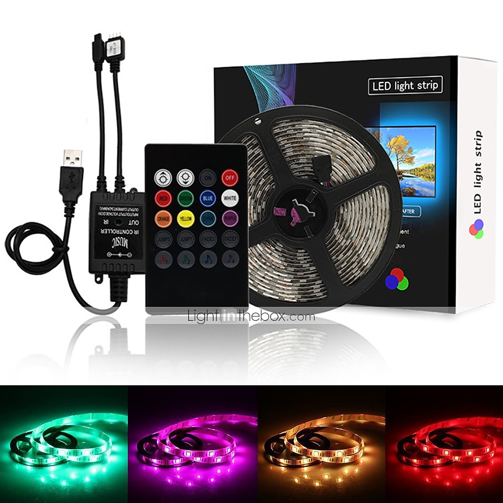 ovládání hudby led světelný pásek 1m 2m 3m 4m 5m 5050 rgb smd 30 ledů na metr tiktok led pásek světla s ir 24 klíčovým ovladačem usb port dc5v 2025 - $15.99 –P1