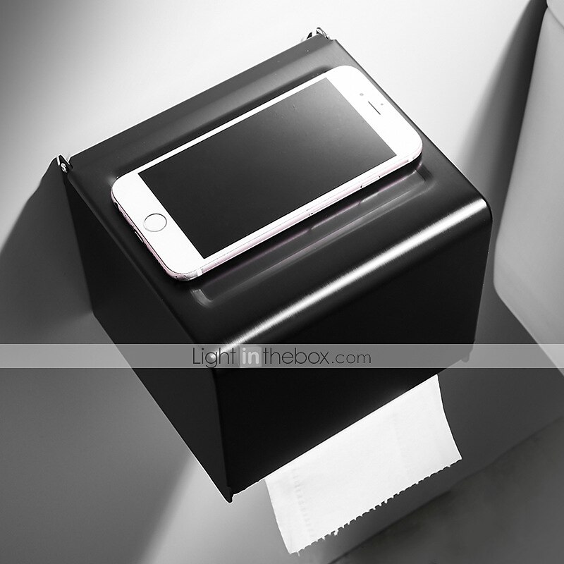 Black Toilet Paper Holder Space Aluminum Waterproof Tissue Box Punched Shelf Wall Mount Tissue Holder New Design 2025 - $19.49 –P5