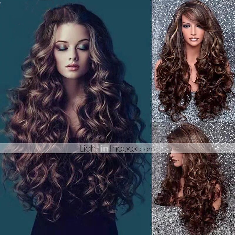 Synthetic Wig Curly Water Wave With Bangs Wig Long Dark Brown Synthetic Hair 26 inch Women's Fashionable Design Party Comfortable Dark Brown / Daily Wear 2026 - $31.99 –P1