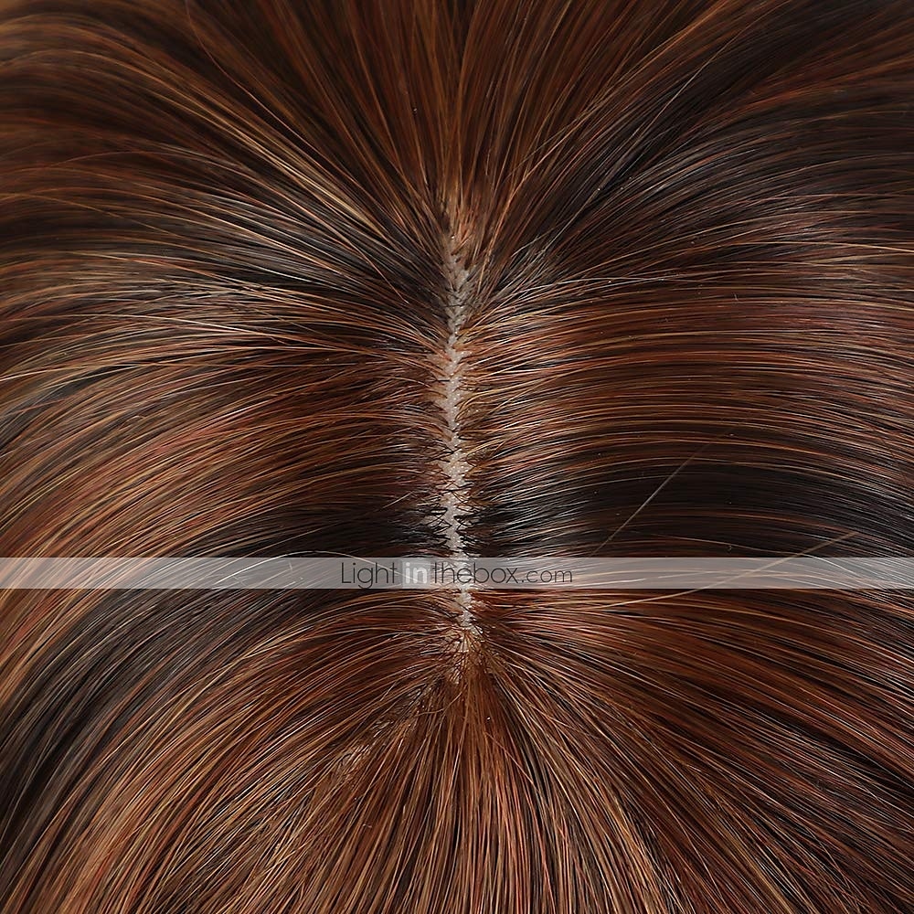 Human Hair Blend Wig Medium Length Natural Straight With Bangs Brown Women Fashion Adorable Capless Women's Dark Auburn#33 2025 - $117.99 –P3