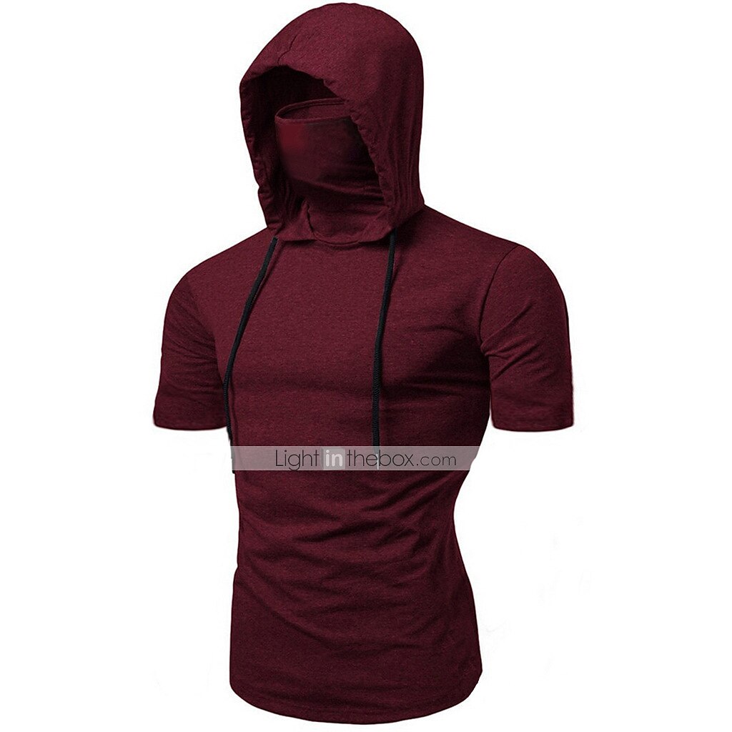 Homme Sweat à capuche avec masque T-shirt de course Cordon de serrage Manche Courte T-shirt Rue Athleisure Automne Coton Chaleur Thermique Respirant Doux Évacuation de la transpiration Course Jogging de 2025 ? $14.39 –P1