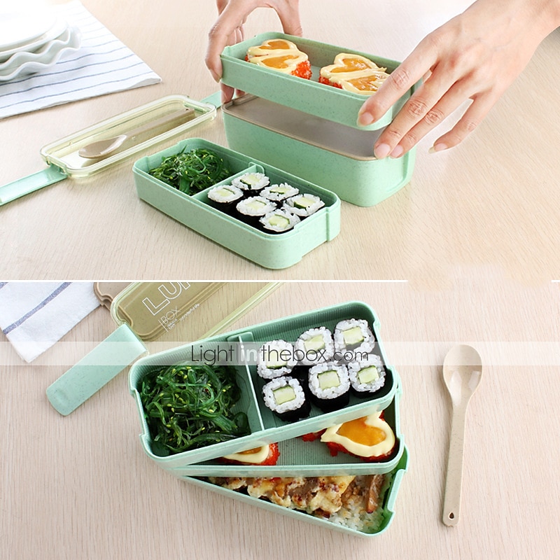 1set Portable Two-layer Microwave-safe Plastic Bento Box Set