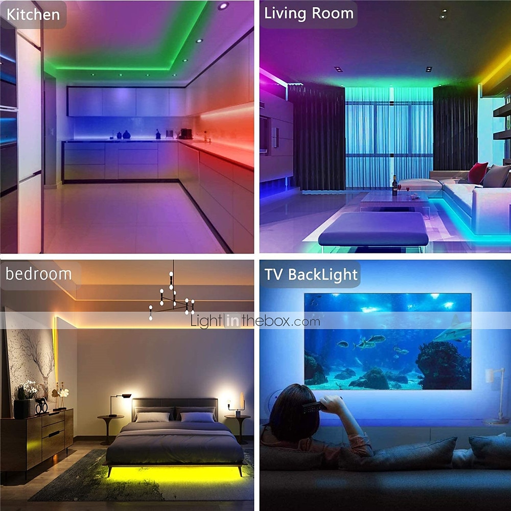 светодиодные ленты 20 м 65,6 футов bluetooth водонепроницаемый diy изменение цвета 2835 rgb с пультом дистанционного управления и скрытым контроллером простая установка для комнаты с подсветкой 2025 - $21.79 –P11