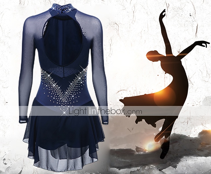Figure Skating Dress Women's Girls' Ice Skating Dress Purple Dark Purple Black Mesh Spandex High Elasticity Competition Skating Wear Anatomic Design Quick Dry Handmade Classic Crystal / Rhinestone 2026 - $112.99 –P2