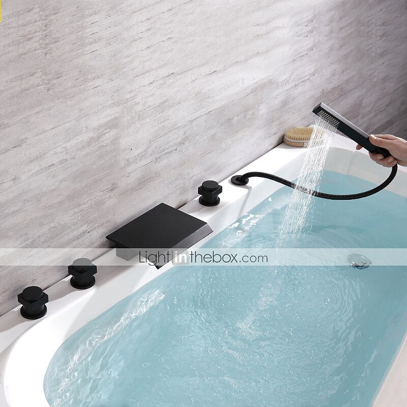 grifo de la bañera - grifos mezcladores de ducha de baño de válvula de cerámica de bañera romana galvanizada contemporánea 2025 - $372.59 -P2