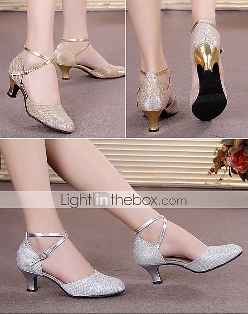 Chaussures de danse à paillettes dorées pour femmes – talons élégants à bride à la cheville avec semelle en daim souple et accents métalliques pour la danse de salon, la danse latine et les occasions spéciales de 2026 ? $32.99 –P1