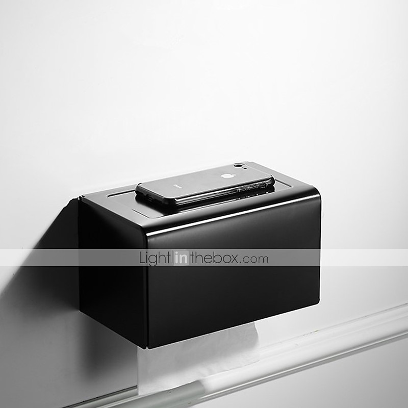 Black Toilet Paper Holder Space Aluminum Waterproof Tissue Box Punched Shelf Wall Mount Tissue Holder New Design 2025 - $19.49 –P1