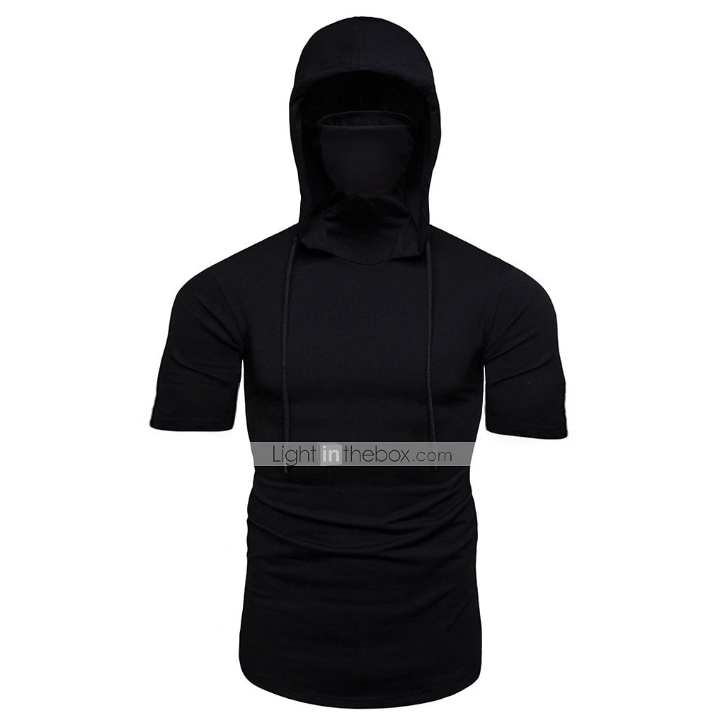 Homme Sweat à capuche avec masque T-shirt de course Cordon de serrage Manche Courte T-shirt Rue Athleisure Automne Coton Chaleur Thermique Respirant Doux Évacuation de la transpiration Course Jogging de 2025 ? $14.39 –P6