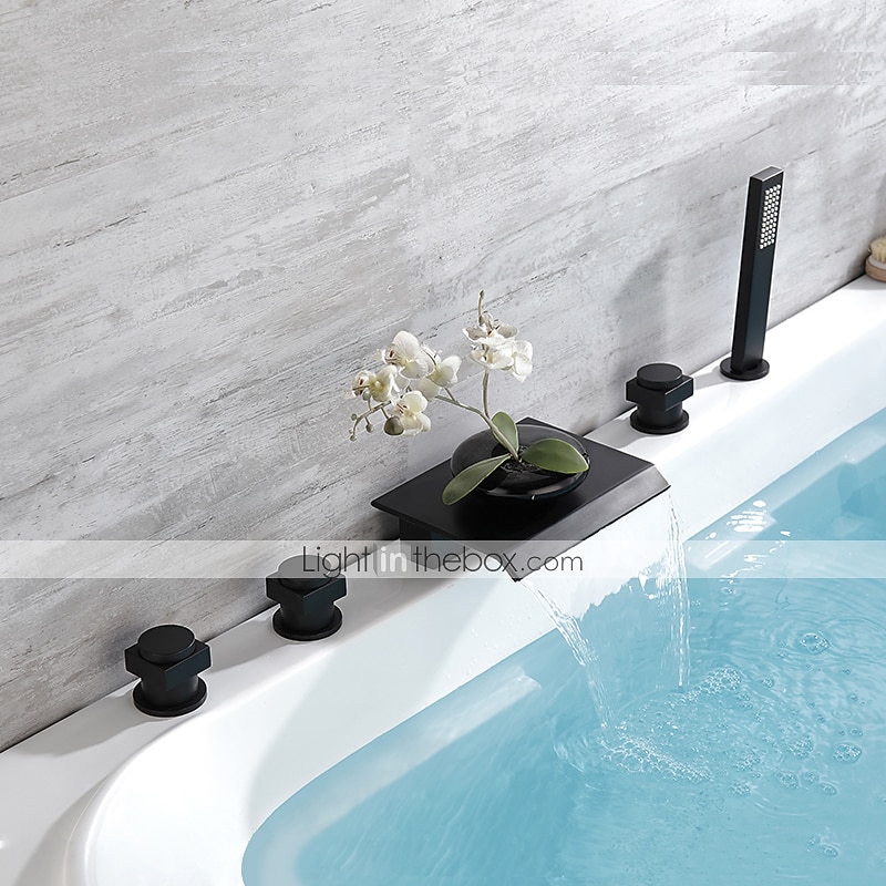 grifo de la bañera - grifos mezcladores de ducha de baño de válvula de cerámica de bañera romana galvanizada contemporánea 2025 - $372.59 -P1