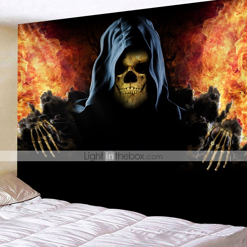 Skelett Wandteppich Kunst Dekor Decke Vorhang Picknick Tischdecke hängend Zuhause Schlafzimmer Wohnzimmer Wohnheim Dekoration psychedelisch Totenkopf Kürbis Fledermaus Spuk gruselig 2025 - $13.99 –P2